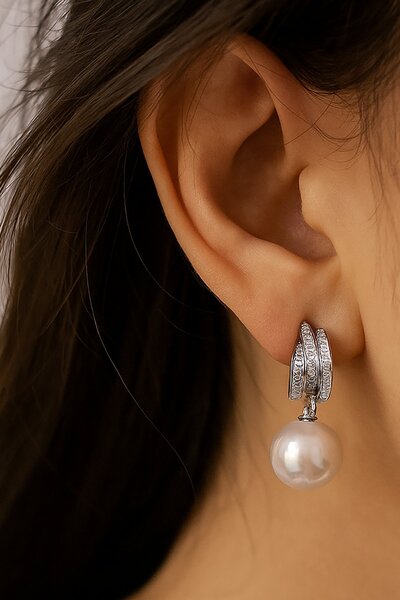 TAKIŞTIR Silver Color Pearl Detailed Earrings (Pair)