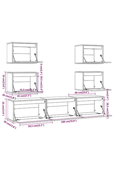 vidaxl TV Cabinets 7 pcs White Solid Wood Pine
