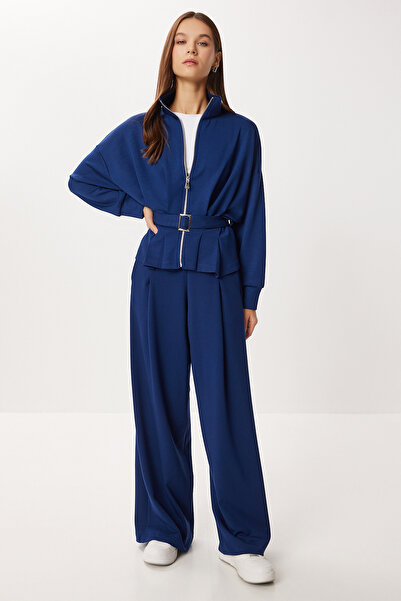 Lovelyİstanbul Belted Top and Bottom Modal Set Lby0024 Dark Blue