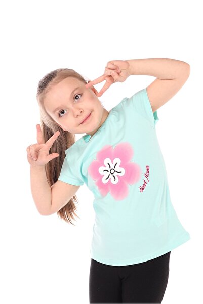 Toontoy Tricou cu mânecă scurtă pentru fete cu imprimeu guler rotund