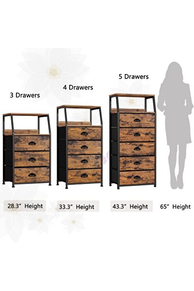 Chulovs Gogoya vertical Fabric Chest of Drawers, 5-Drawer Storage Tower with Wooden Top