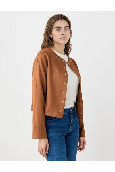 Jimmy Key Кафяво яке от велур с прав крой и копчета
