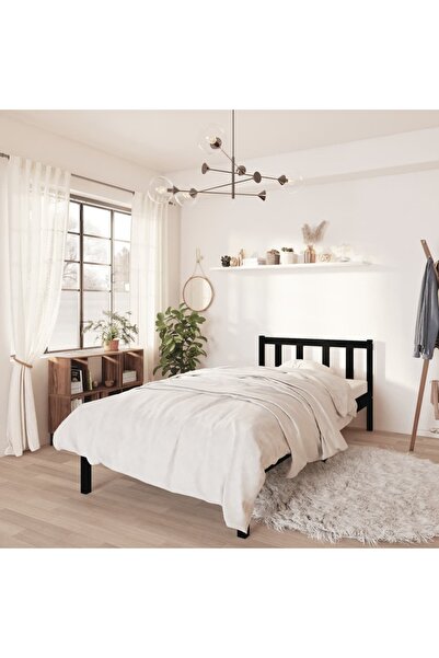 vidaxl 810071 Bed Frame without Mattress Black Solid Wood 90x200 cm