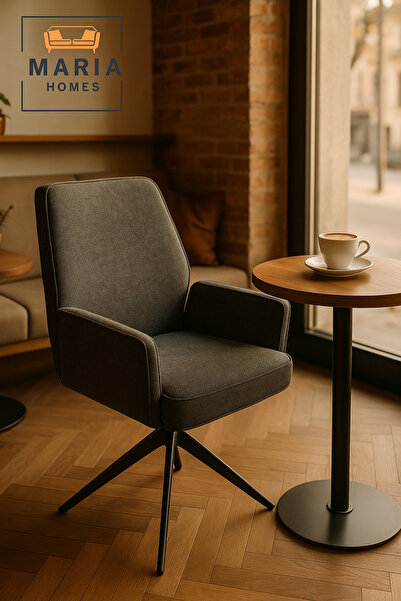 MARIA HOMES Ergonomic Grey Swivel Dining Chair with Armrests Modern Fabric Accent Chair for Home