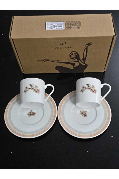 Porland Pink Flower Porcelain Coffee Set for 2 People 80 Cc