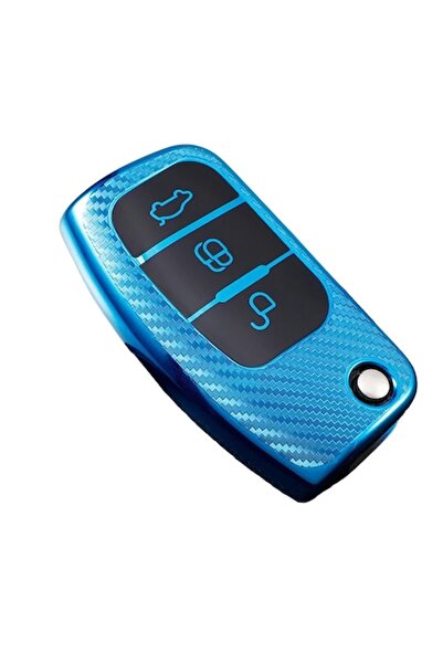 OEM Husă cheie carbon albastru pentru Ford Fiesta, Focus 2, EcoSport, Kuga, E...