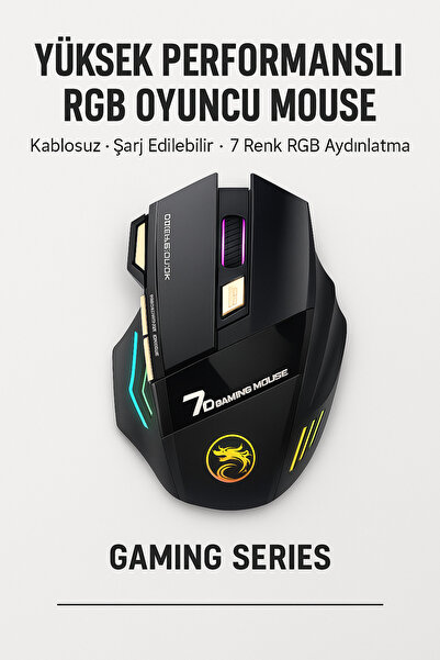 Coverzone Kablosuz RGB Oyuncu Mouse – 3200 DPI, Şarjlı, Ergonomik 2.4GHz Wireless Gaming Mouse | GW-X7