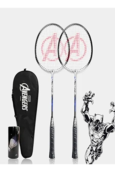 Avengers Marvel Badminton Rackets Set of 2 Pcs With 3 Shuttlecocks & Bag, Black Panther Design By Marvel Pro Quality