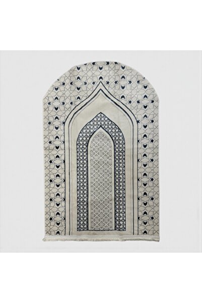 cekir سجادة صلاة إسلامية مخملية فاخرة - محراب هندسي أزرق داكن