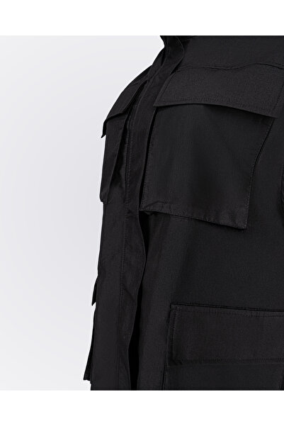 Monolou High Collar Long Vest with Pockets - Black