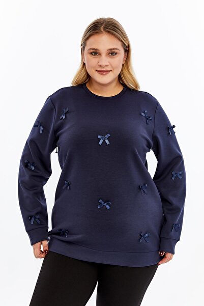 RMG Bow Detailed Oversized Sweatshirt Navy Blue