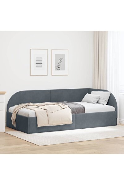 vidaxl Corner Bed Frame with Headboard Dark Grey 90 cm x 200 cm Fabric