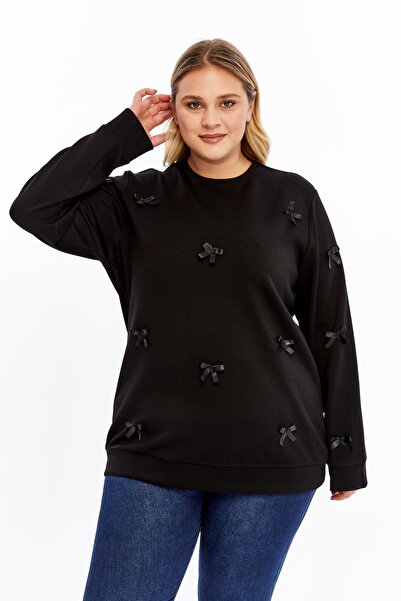 RMG Bow Detailed Oversized Sweatshirt Black