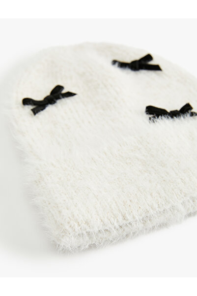 Koton Layered Soft Textured Bow Detailed Knitted Beanie