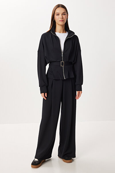 Lovelyİstanbul Belted Top and Bottom Modal Set Lby0024 Black