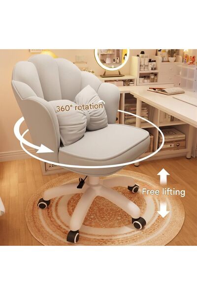 Generic Height Adjustable Makeup Chair 360ْ Swivel Vanity Chair with Padded Casters and Cushion- Grey