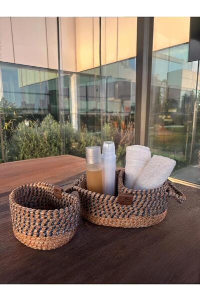 home inn Set de 3 coșuri organizatoare - decorative - rezistente la pete albastru/natural