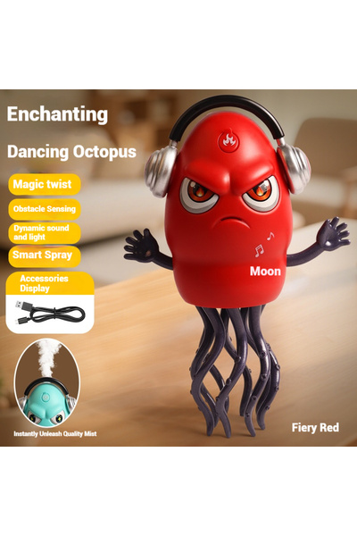 LIXADA 1 pcs Red Dancing Octopus Auto-Obstacle Avoidance Angry Octopus Sound & Light Stress Relief Toy