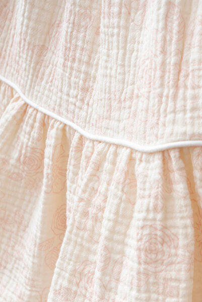 Banamio Leah Baby Girl Kid's Floral Print Detailed Large Collar Lined Muslin Dress