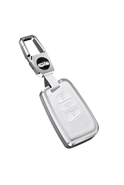 OEM White aluminum and leather key case for VW Passat B8, Skoda Superb, Kodiaq, A7