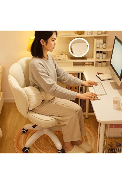 Generic Height Adjustable Makeup Chair 360ْ Swivel Vanity Chair with Padded Casters and Cushion- Beige