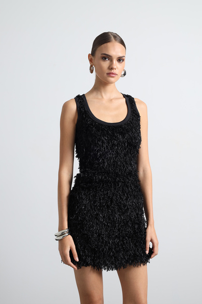 Mozto Furenne Feathered Black Tank Top Undershirt