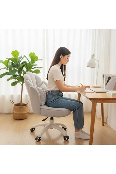 Generic Height Adjustable Makeup Chair 360ْ Swivel Vanity Chair with Padded Casters and Cushion- Grey