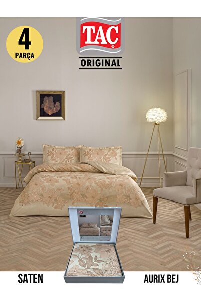 Taç Aurix bej Pamuk Saten Çift Kişilik Nevresim Takımı