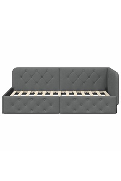 vidaxl Corner Bed Frame with Headboard Dark Grey 90 x 200 cm Fabric