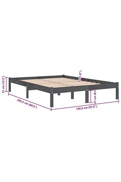 vidaxl 810019 Bed Frame without Mattress Grey Solid Wood 140x200 cm