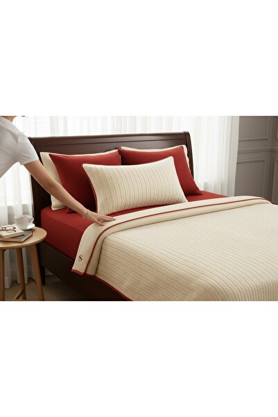shules collection Red - Ecru Knitted Patterned Single Bedding Set (Pique Tkm)