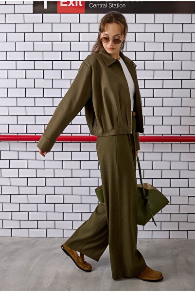 HEQA Μπουφάν από πολυβισκόνη με λεπτομέρεια από πιλέ Χακί