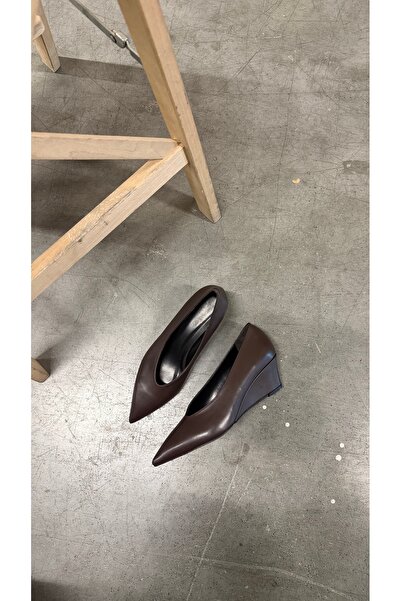 Eataly Shoes Alba Acıkahve Leather Wedge Heeled Women's Shoes