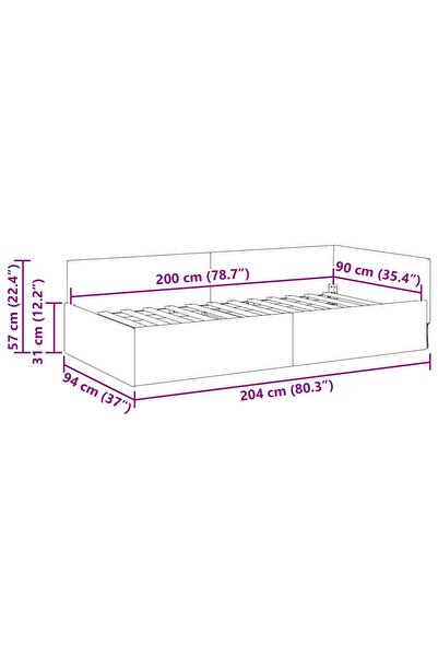 vidaxl Corner Bed Frame with Headboard Dark Grey 90 cm x 200 cm Fabric