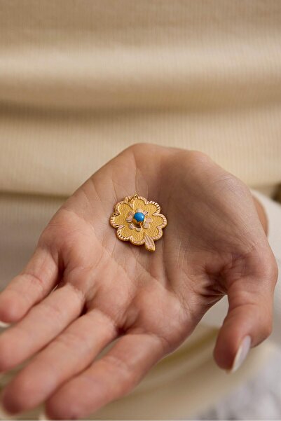 Tufanlar Kuyumculuk 14 Ayar Firuzeli Yonca Altın Kolye Ucu (Büyük Boy)