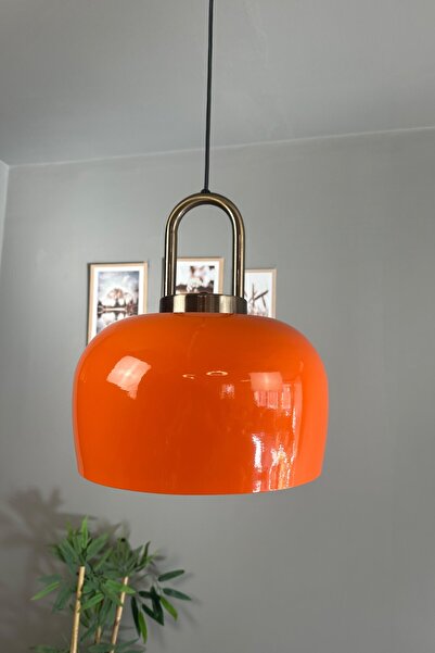 Bamyum Çember Parlak Turuncu Eskitme Kilit Başlık Siyah Sarkıt Avize Cafe Ofi...