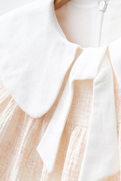 Banamio Leah Baby Girl Kid's Floral Print Detailed Large Collar Lined Muslin Dress