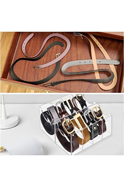Slasa Acrylic 8-Compartment Belt Organizer – Clear Display Case for Closet, Tie, Jewelry