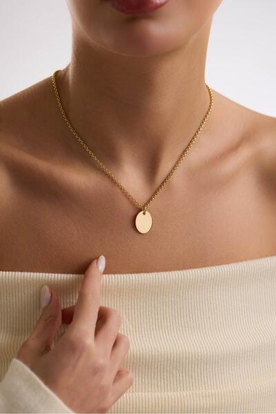 Tufanlar Kuyumculuk 14 Ayar Kişiselleştirilebilir Oval Plaka Altın Kolye