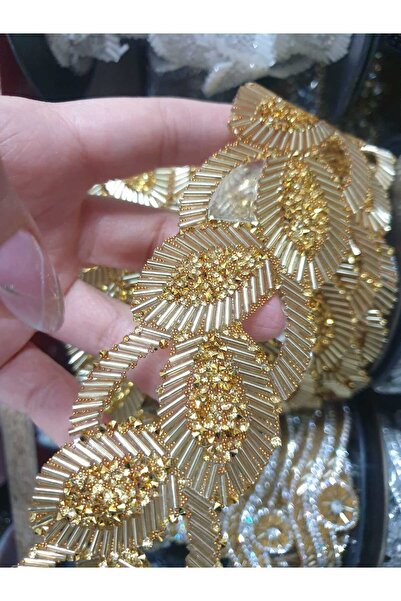 ESRA ŞELEM Iron-On Wide Leaf Pattern Gold Yellow Decorative Strip Accessory