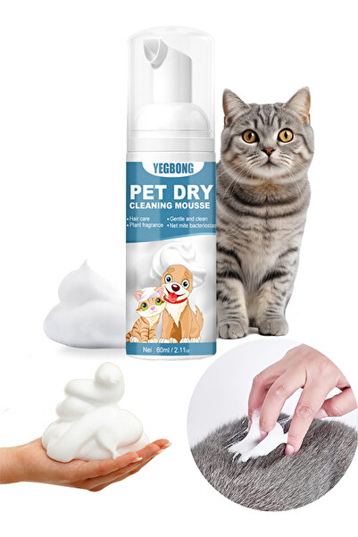 YEGBONG 60ml Waterless Cat Dog Shampoo Pet Dry Shampoo Foam Cleaner Bath Grooming Kitten Dog Puppy No Rinse