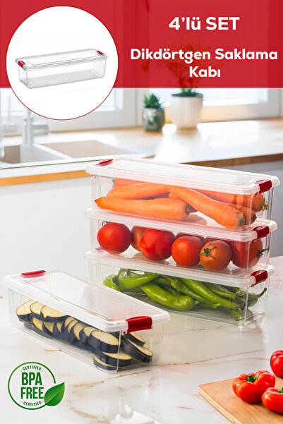 Porsima 456-4 Set of 4 Food Storage Containers with Lockable Lids - Refrigerator Organizer 3.4Lt