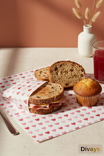 DİVAYS 50 قطعة من ورق العرض على شكل قلب مطبوع |   ورق تقديم الطعام منقوش بتصم...