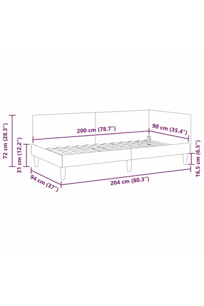 vidaxl Corner Bed Frame with Headboard Dark Grey 90 cm x 200 cm Fabric