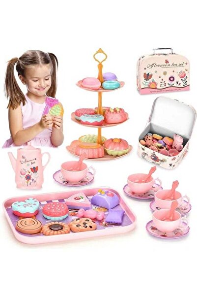 Saharaz Tea Set for Little Girls,Birthday Gift for Age 3+ Years Old,with Tin Tea Set,Desserts&Carrying Case