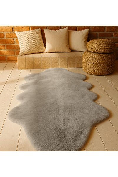 Ayduran Tavşan tüyü post peluş gri ithal premium kalite süet tabanlı halı