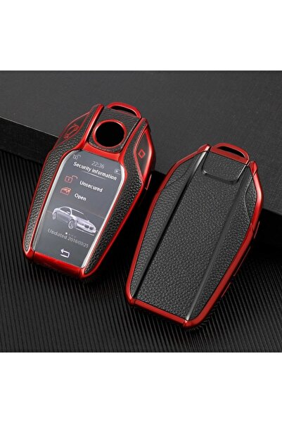 OEM Key cover with red leather inserts compatible with  BMW 5/7
