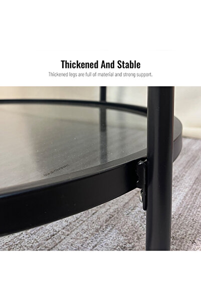 CHOIWIN 【Round 2-Tier Tempered Glass Side Table】 Sturdy Metal Frame End Table with Double Storage Shelves