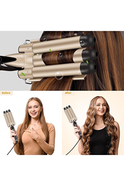 Alim Triple Barrel Hair Curler - Ceramic Anti-Static, Anti-Scald, Travel Styling Tool