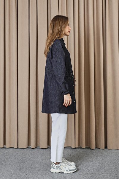 Puane Жіноча туніка з тунелем на талії та аксесуарами з деніму - 10732TUN - NAVY